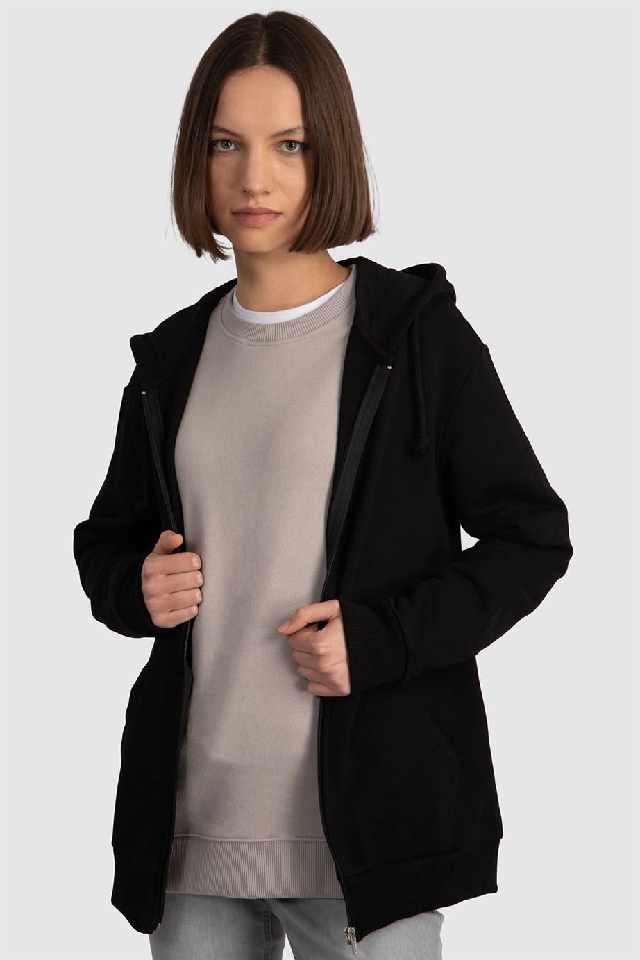 Fermuarlı Kapüşonlu Sweatshirt