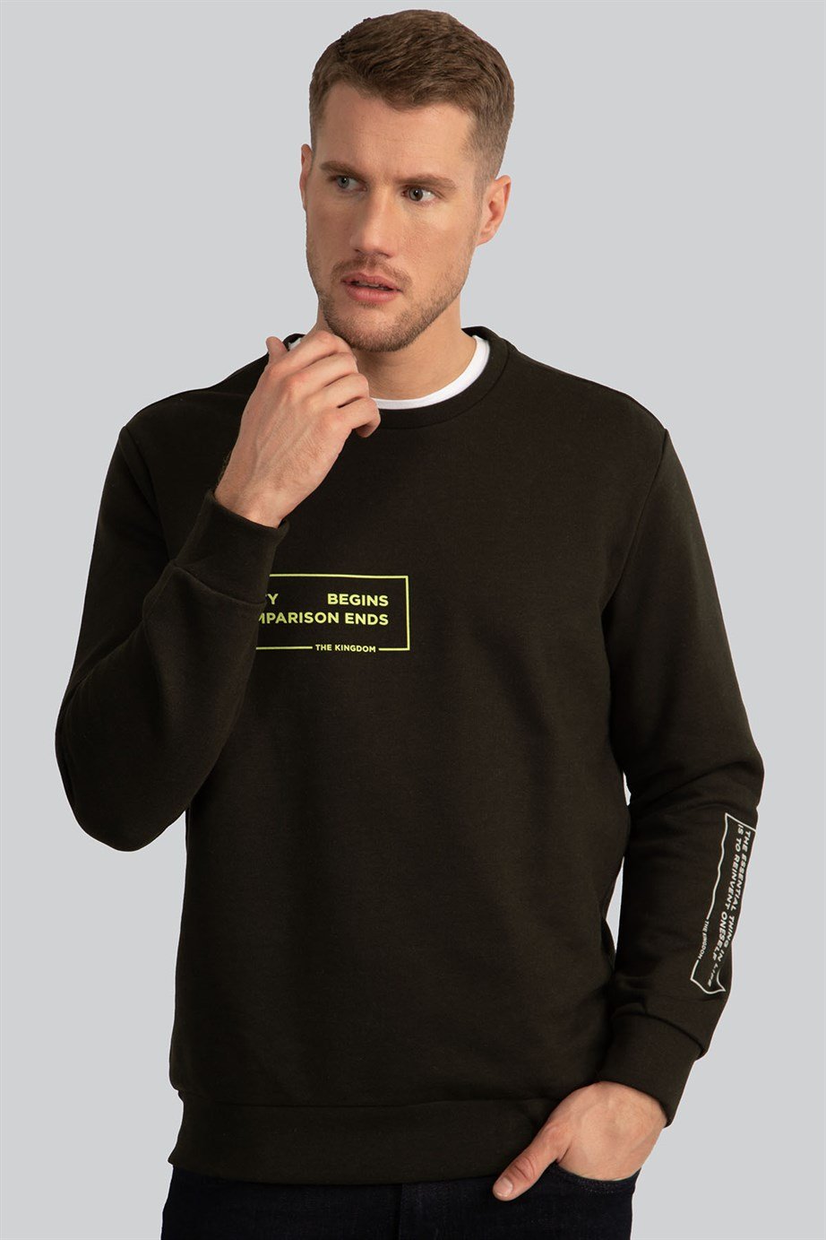 Bisiklet Yaka Baskılı Sweatshirt