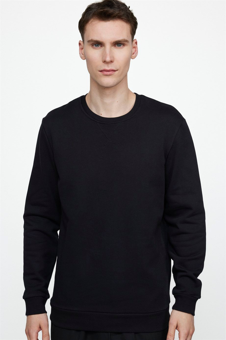 Pamuk Bisiklet Yaka Basıc Unisex Siyah Sweatshirt