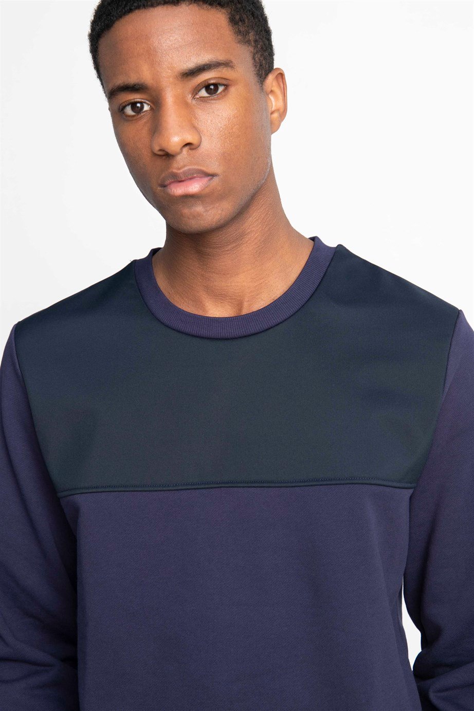 Pamuk Bisiklet Yaka Önü Parçalı Sweatshirt