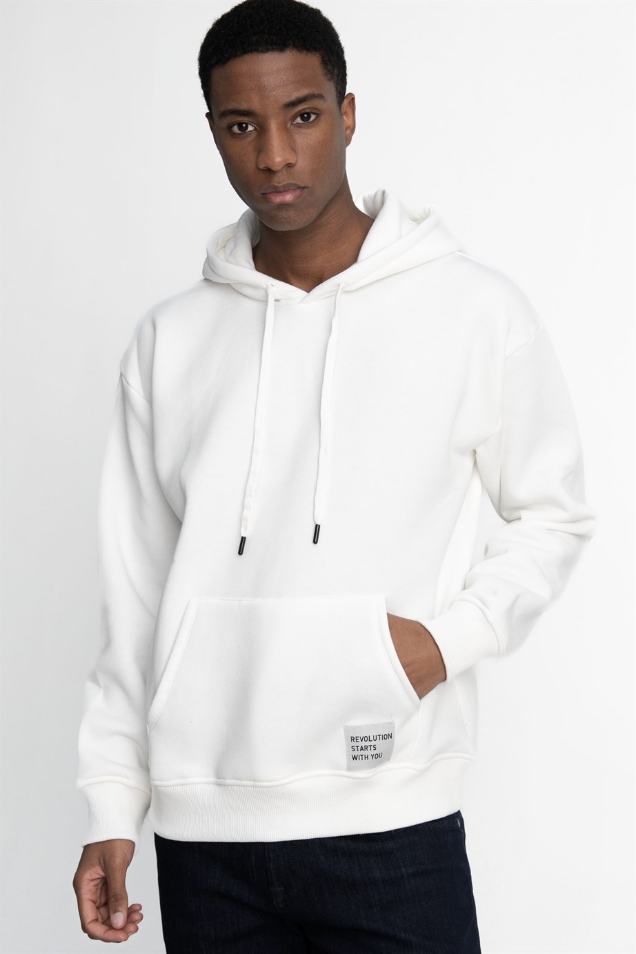 Pamuk Kapüşonlu Basıc Unisex Sweatshirt