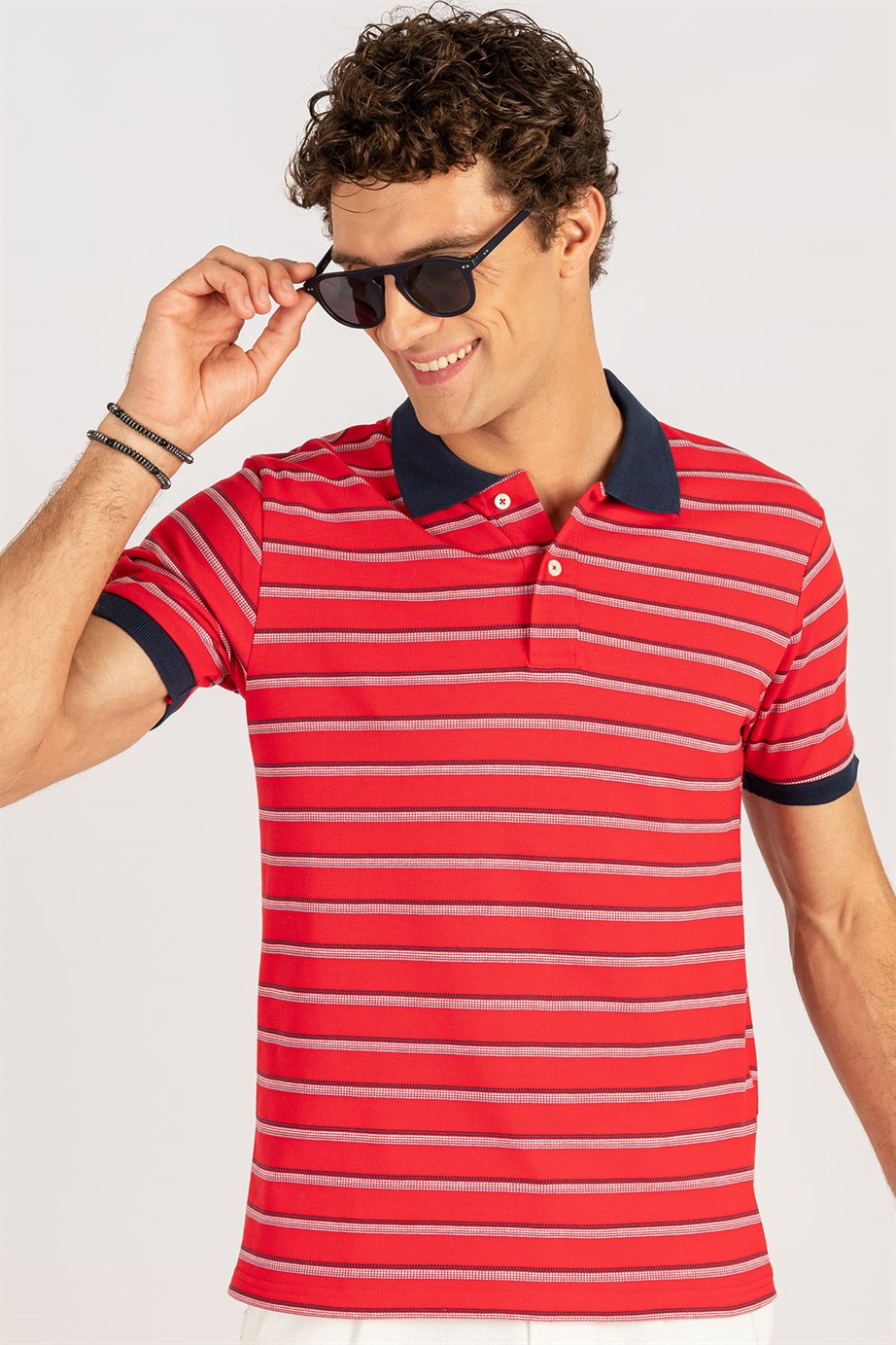 Slim Fit Dar Kesim Çizgili Polo Yaka Pike T-Shirt