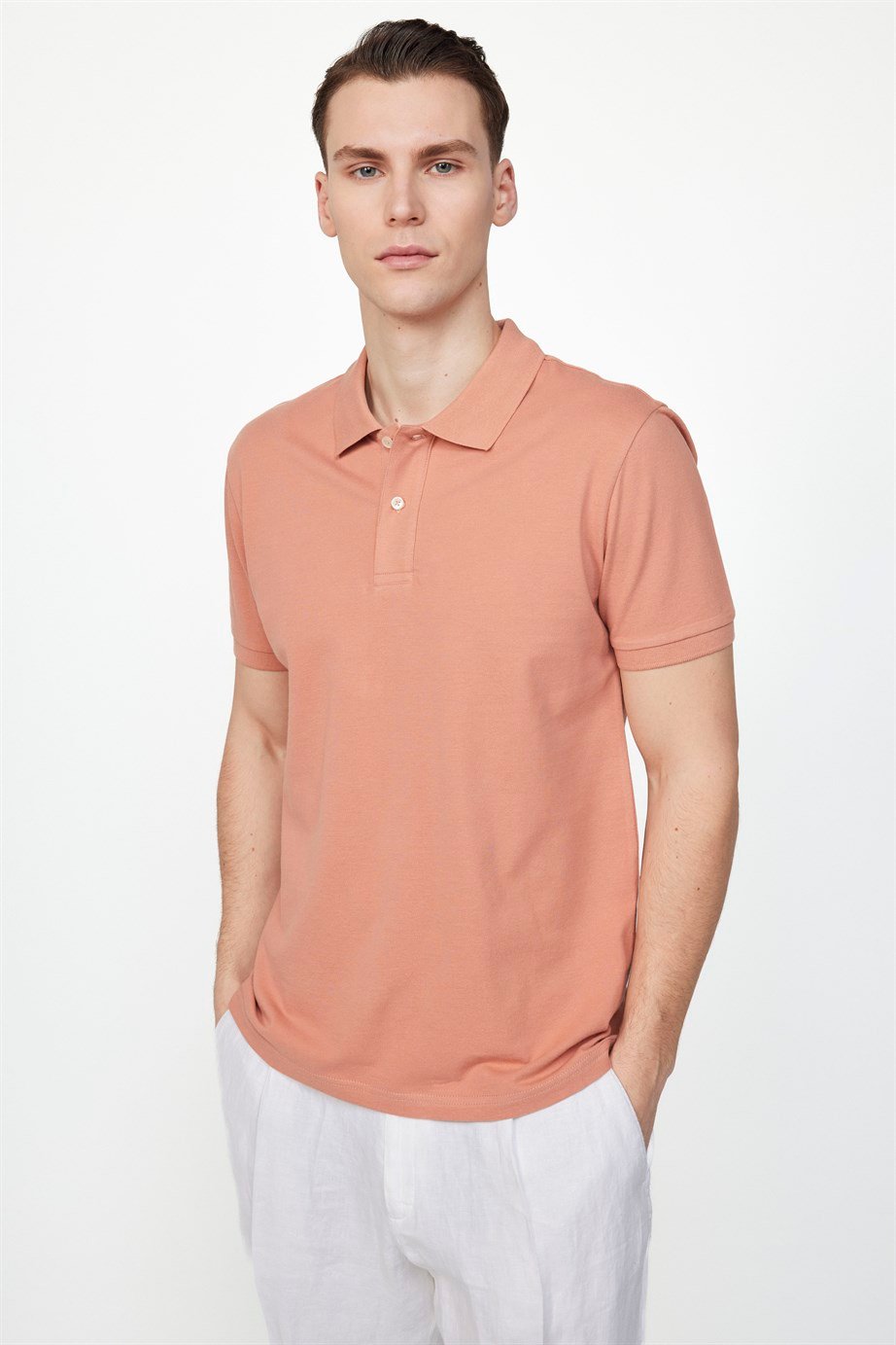 Erkek Polo Yaka Slim Fit Düz Pamuk Pike Tişört