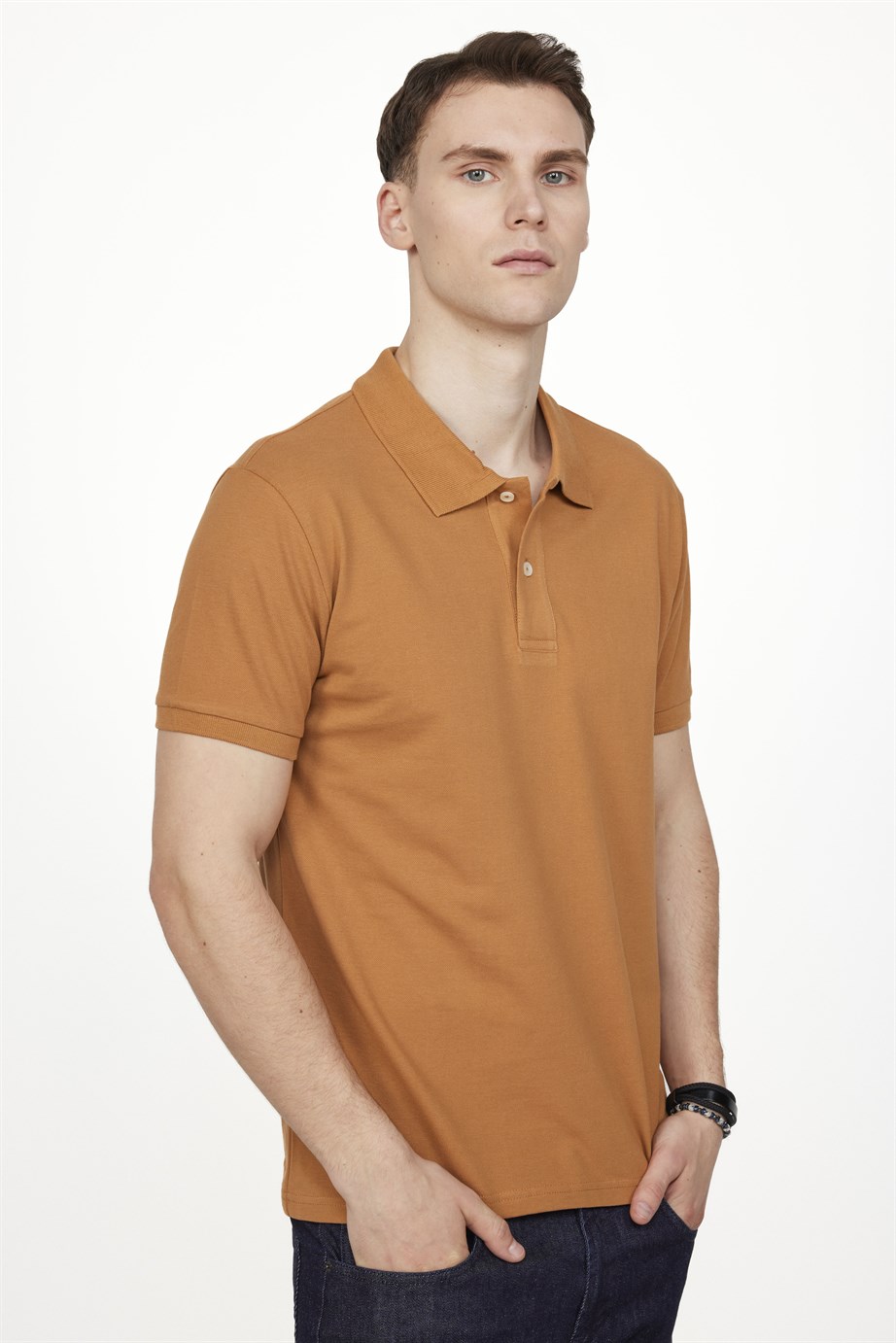 Erkek Polo Yaka Slim Fit Düz Pamuk Pike Tişört