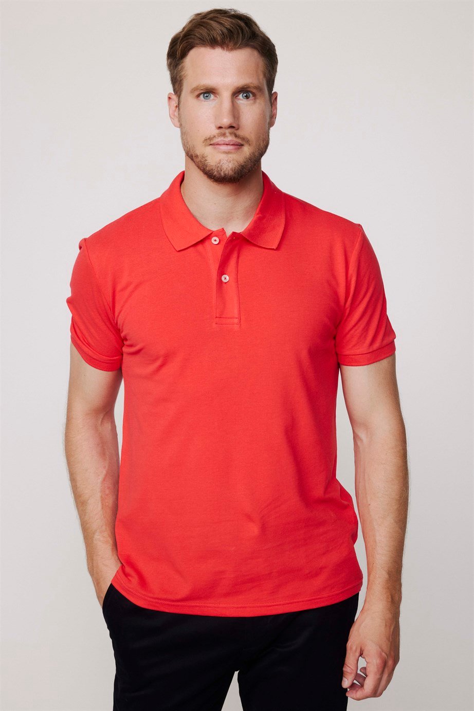 Erkek Polo Yaka Slim Fit Düz Pamuk Pike Kırmızı Tişört