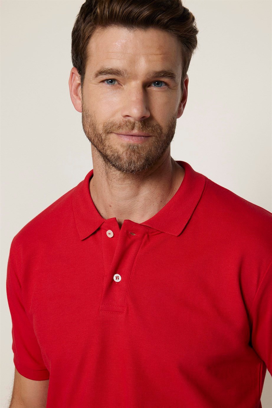 Erkek Polo Yaka Slim Fit Düz Pamuk Pike Kırmızı Tişört