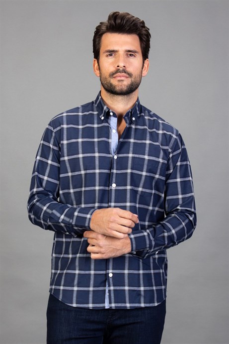 CLASSIC FIT LONG SLV CHECK GARNISHED 90/1   GÖMLEK CLASSIC FIT CHECKED