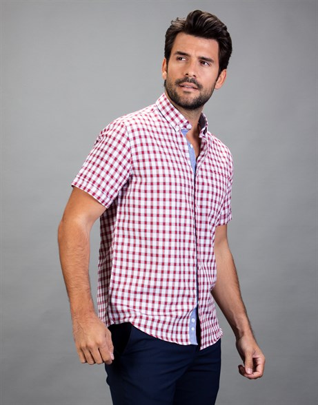 CLASSIC FIT SHORT SLV CHECK GARNISHED 90/1   GÖMLEK CLASSIC FIT SUMMER SEASON