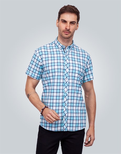 CLASSIC FIT SHORT SLV CHECK LINEN 80/1   GÖMLEK CLASSIC FIT LINEN