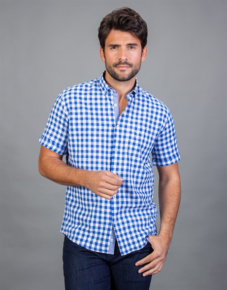 CLASSIC FIT SHORT SLV CHECK LINEN 90/1   GÖMLEK CLASSIC FIT LINEN