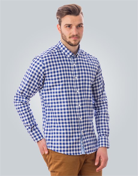 SLIM FIT LONG SLV COTTON OXFORD CHECK   GÖMLEK SLIM FIT CHECKED