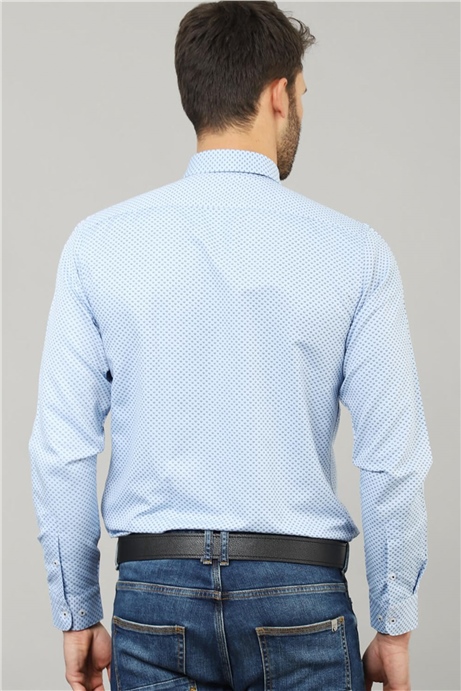 Slim Fit Dar Kesim Desenli Erkek Gömlek