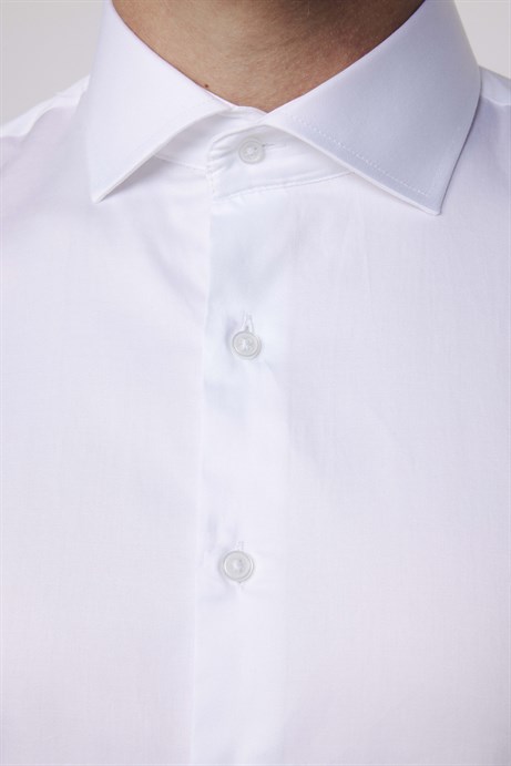 Slim Fit %100 Koton Saten Premium Erkek Beyaz Gömlek