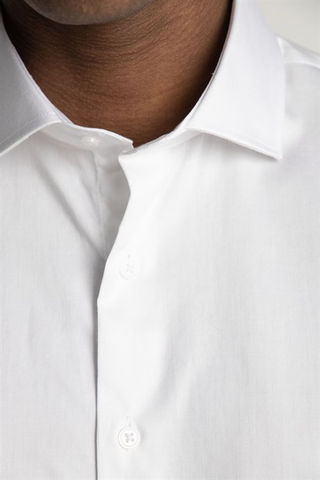 Slım Fıt Uzun Kol Yüksek Yaka Premium Seri Cotton Saten Gömlek