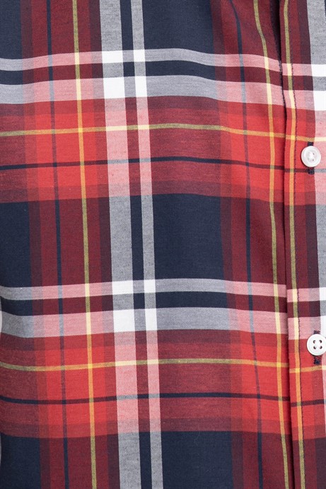 Slim Fit Dar Kesim Kareli Pamuklu Kolay Ütülenebilir Erkek Gömlek