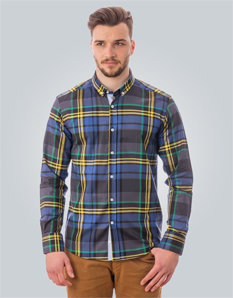 SLIM FIT LONG SLV COTTON OXFORD CHECK   GÖMLEK SLIM FIT CHECKED