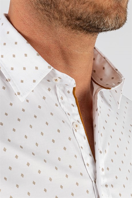 Klasik Fit Rahat Kesim Uzun Kol Baskılı Likralı Erkek Gömlek