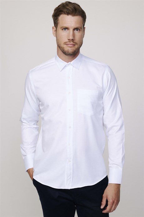 Klasik Fit Pamuklu Kolay Ütü Armürlü Erkek Beyaz Gömlek