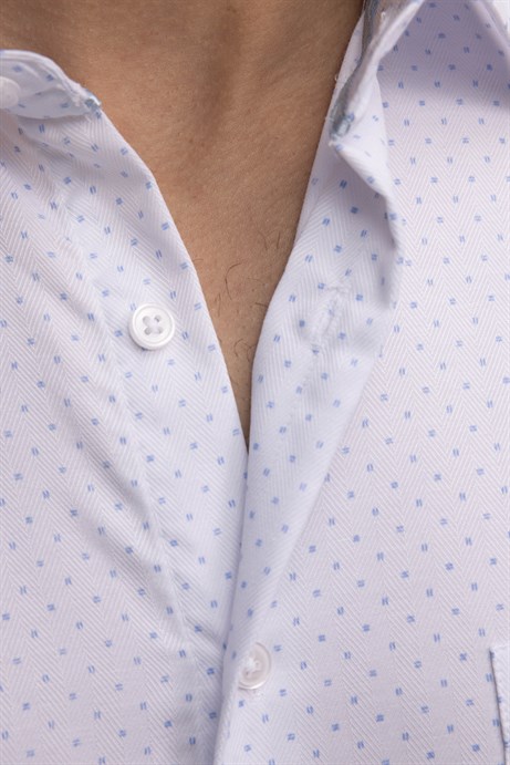 Klasik Fit Uzun Kol Yaka İçi Biyeli Baskılı Erkek Gömlek