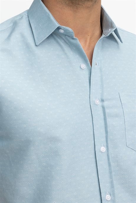 Klasik Fit Kısa Kol Oxford Doku Armürlü Kravatlık Gömlek