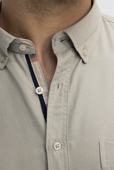 Klasik Fit Kısa Kol Düğmeli Yaka Poplin Oxford Erkek Gömlek