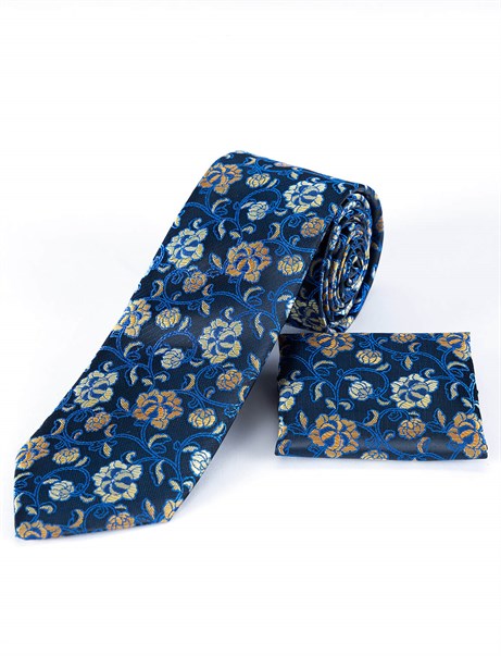 Mavi Çiçek Desenli Kravat 