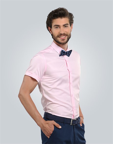 Modern Slim Fit Kısa Kol Düz Saten Erkek Gömlek