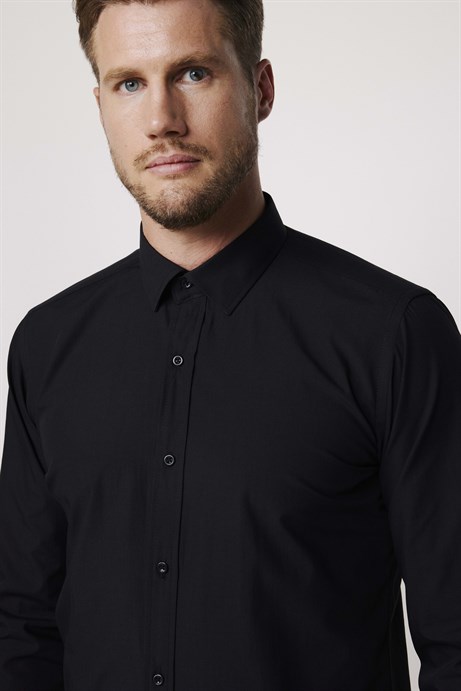 Modern Slim Fit Pamuklu Kolay Ütü Erkek Siyah Gömlek