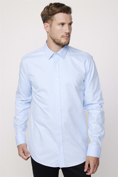 Modern Fit %100 Pamuk Armürlü Premium Erkek Mavi Gömlek