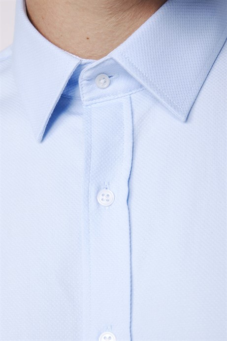 Modern Fit %100 Pamuk Armürlü Premium Erkek Mavi Gömlek