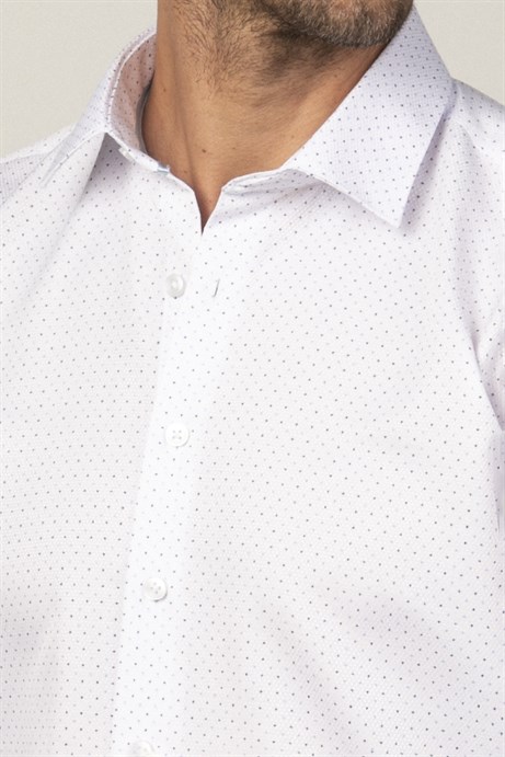 Modern Fit Uzun Kol Baskılı Yaka İçi Biyeli Erkek Gömlek