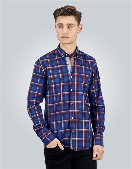 SLIM FIT LONG SLV COTTON OXFORD CHECK   GÖMLEK SLIM FIT CHECKED