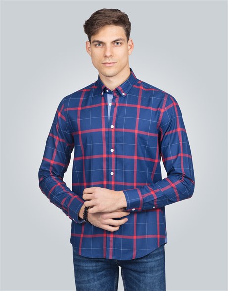 SLIM FIT LONG SLV COTTON OXFORD CHECK   GÖMLEK SLIM FIT CHECKED