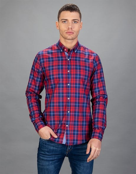 SLIM FIT LONG SLV COTTON OXFORD CHECK   GÖMLEK SLIM FIT CHECKED