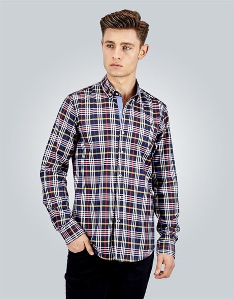 SLIM FIT LONG SLV COTTON OXFORD CHECK   GÖMLEK SLIM FIT CHECKED