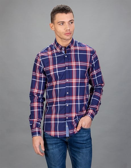 SLIM FIT LONG SLV COTTON OXFORD CHECK   GÖMLEK SLIM FIT CHECKED