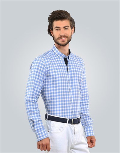 SLIM FIT LONG SLV COTTON OXFORD CHECK   GÖMLEK SLIM FIT CHECKED