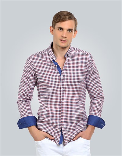 SLIM FIT LONG SLV COTTON OXFORD CHECK   GÖMLEK SLIM FIT CHECKED