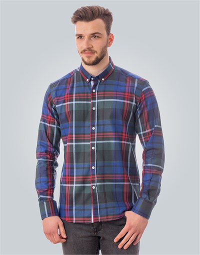 SLIM FIT LONG SLV COTTON OXFORD CHECK   GÖMLEK SLIM FIT CHECKED