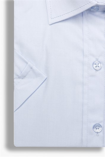 Büyük Beden Kısa Kol Düz Kravatlık Kolay Ütülenebilir Erkek Gömlek