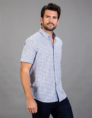 CLASSIC FIT SHORT SLV CHECK LINEN 90/1   GÖMLEK CLASSIC FIT LINEN