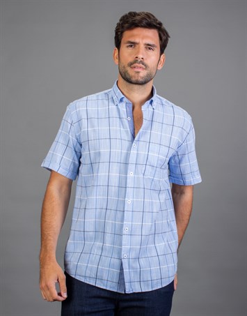 CLASSIC FIT SHORT SLV CHECK LINEN 90/1   GÖMLEK CLASSIC FIT LINEN