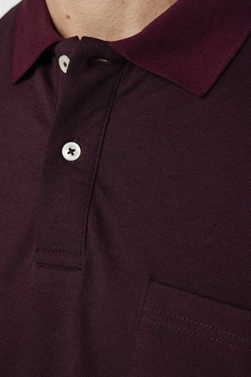 Erkek Polo Yaka Klasik Fit Düz Pamuklu Cepli Pike Bordo Tişört