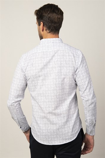 Slim Fit Dar Kesim Desenli Erkek Gömlek