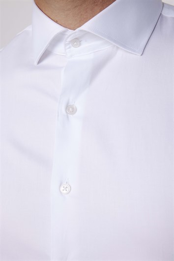 Slim Fit Koton Saten Premium Seri Erkek Beyaz Gömlek