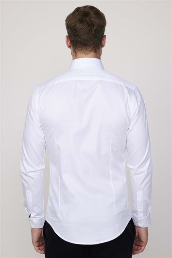 Slim Fit Koton Saten Premium Seri Erkek Beyaz Gömlek