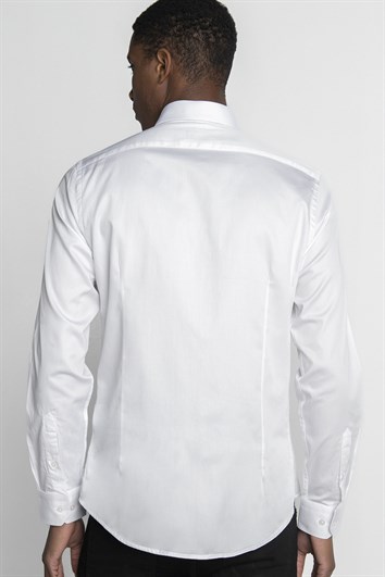 Slim Fit %100 Koton Saten Premium Erkek Beyaz Gömlek