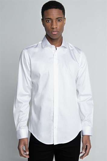 Slım Fıt Uzun Kol Yüksek Yaka Premium Seri Cotton Saten Gömlek