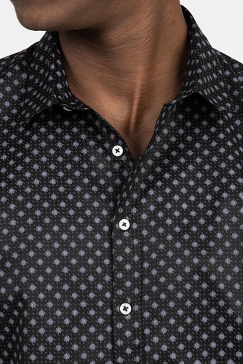 Slim Fit Dar Kesim Desenli Pamuklu Kolay Ütülenebilir Erkek Gömlek