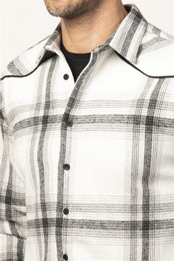 Slim Fit Kışlık Kareli Omuzu Parçalı Oduncu Erkek Gömlek